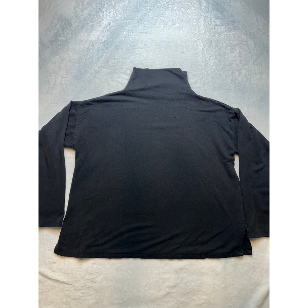 Eileen Fisher Black Tencel Organic Cotton Fleece Funnel Neck Top Small S/P -209